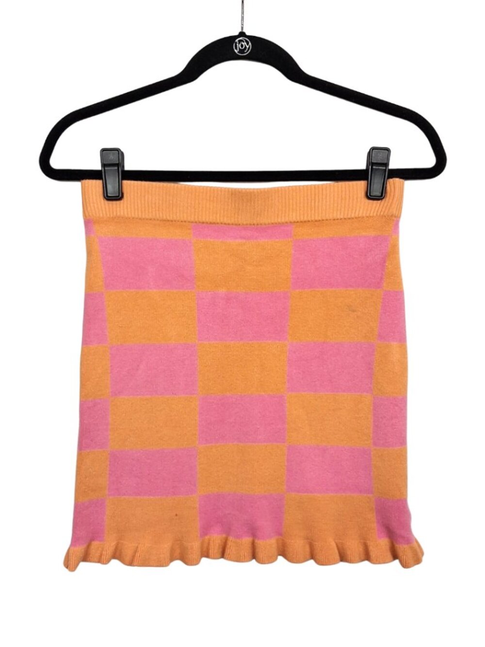 BLUE BLUSH Pink Checker Skirt Orange Print Knit Mini Stretchy Medium